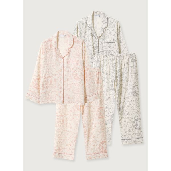 LUNALUZ 森林詩境經典款睡衣套裝｜粉色/灰色 