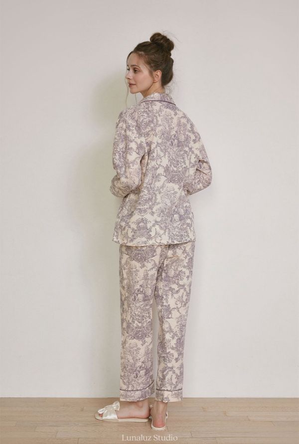 LUNALUZ 韓國雙層紗棉復古浮世畫印花睡衣 