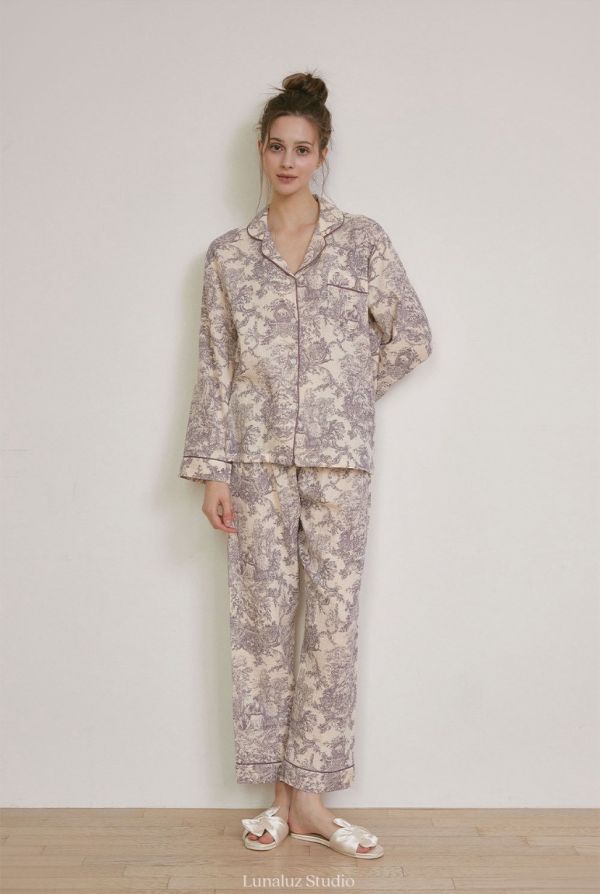 LUNALUZ 韓國雙層紗棉復古浮世畫印花睡衣 