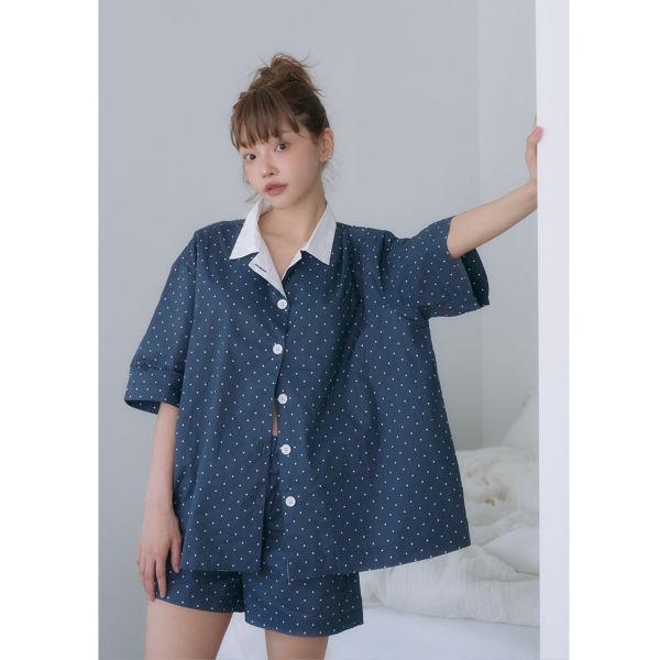 MMOM 圓點睡衣 - 海軍藍 