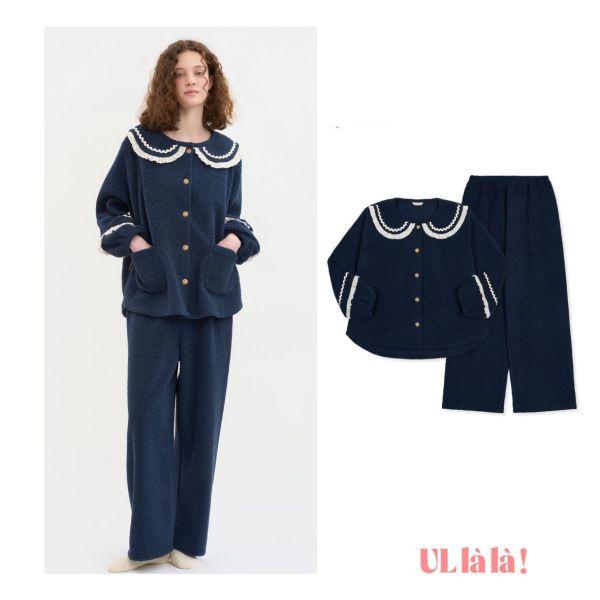 ULLALA冬夜藍調珊瑚絨睡衣套裝 