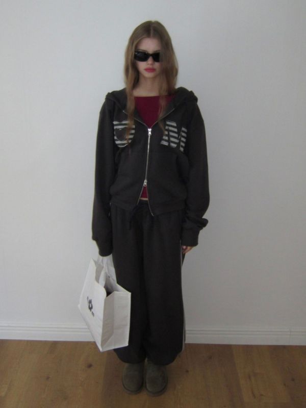 MMOM Cozy Heart 拼接寬版家居褲｜石墨炭 