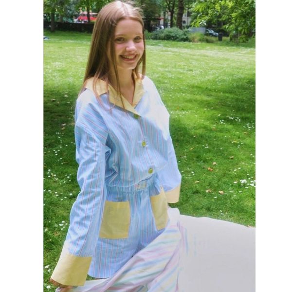 MMOM Sky Green 條紋睡衣套裝｜60支棉 