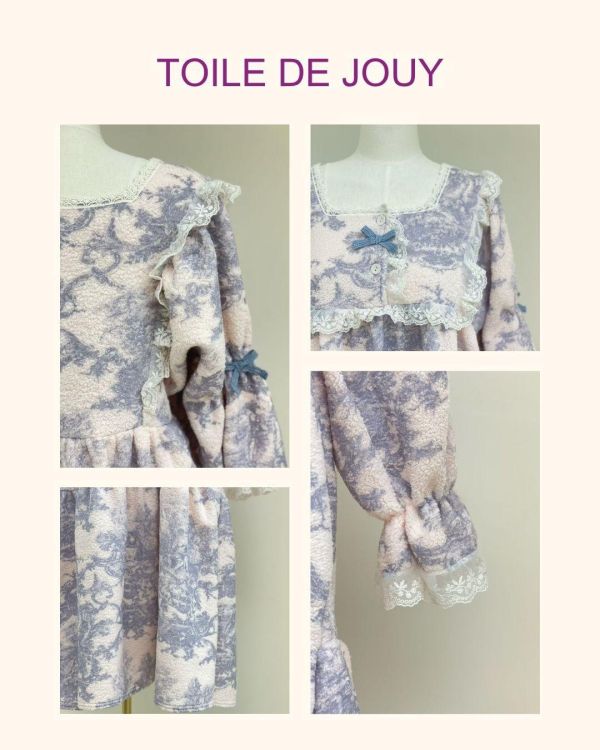 LUNALUZ 法式朱依紋羊羔絨睡衣洋裝 