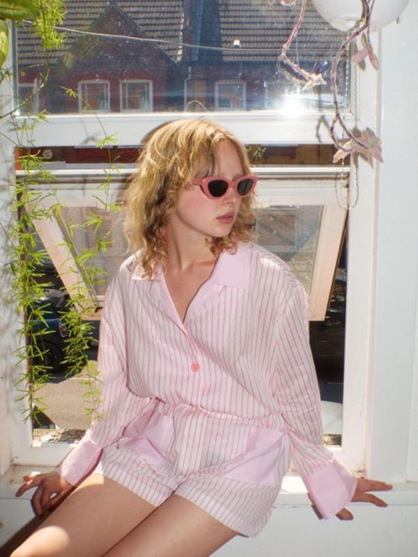 MMOM Flat Peach 條紋睡衣套裝｜60支棉 