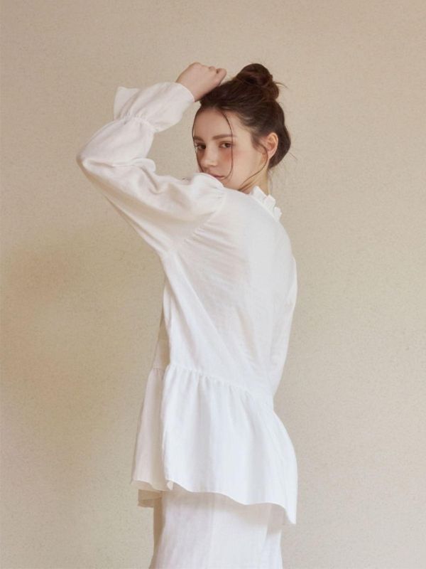 LUNALUZ 純棉混紡蕾絲睡衣套裝｜白色極光 