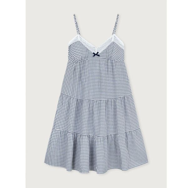 LUNALUZ 藍白格紋 睡衣洋裝｜內襯Bra（附可調式肩帶） 