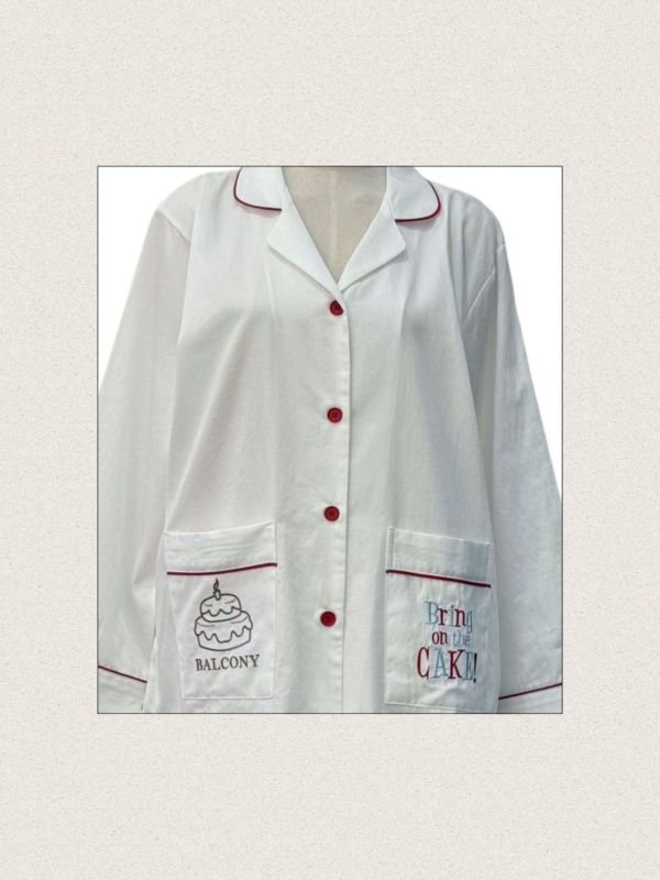 BALCONY 翻領刺繡睡衣套裝 