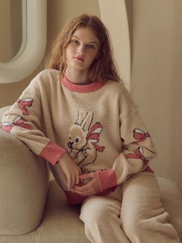 BALCONY 可愛蝴蝶結針織睡衣套裝 