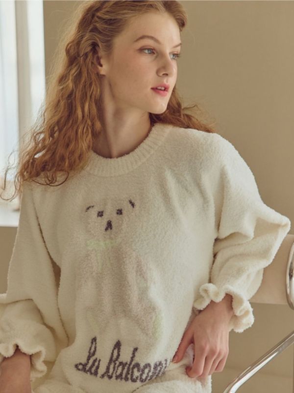 BALCONY 圍巾小熊針織睡衣洋裝 