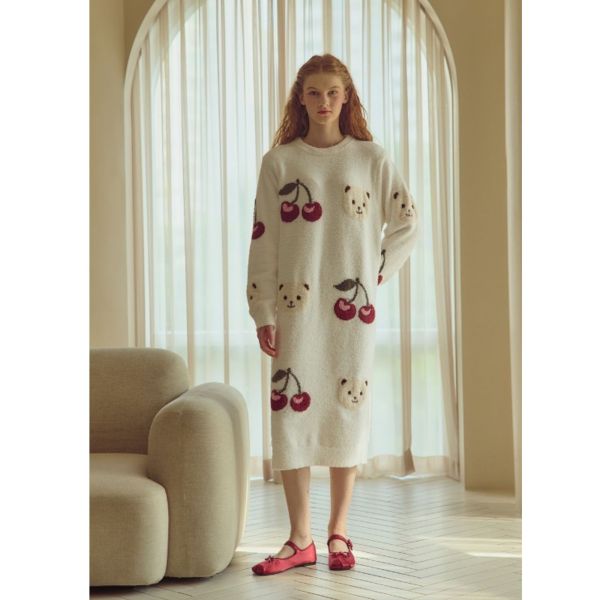 BALCONY 小熊櫻桃針織睡衣洋裝 