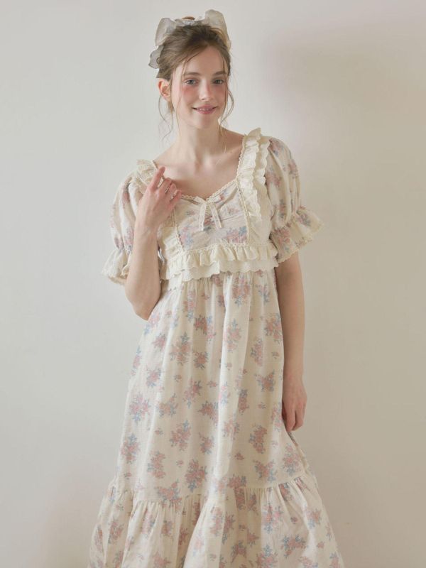 LUNALUZ 花園詩意睡衣洋裝｜霧感花卉　26S 