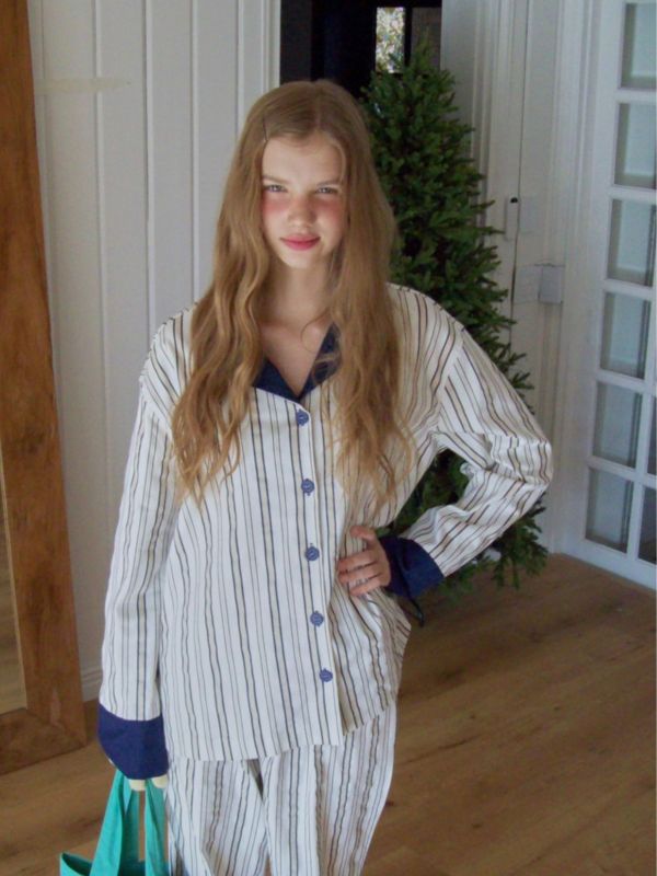 韓國 色塊設計睡衣套裝｜BEIGE 