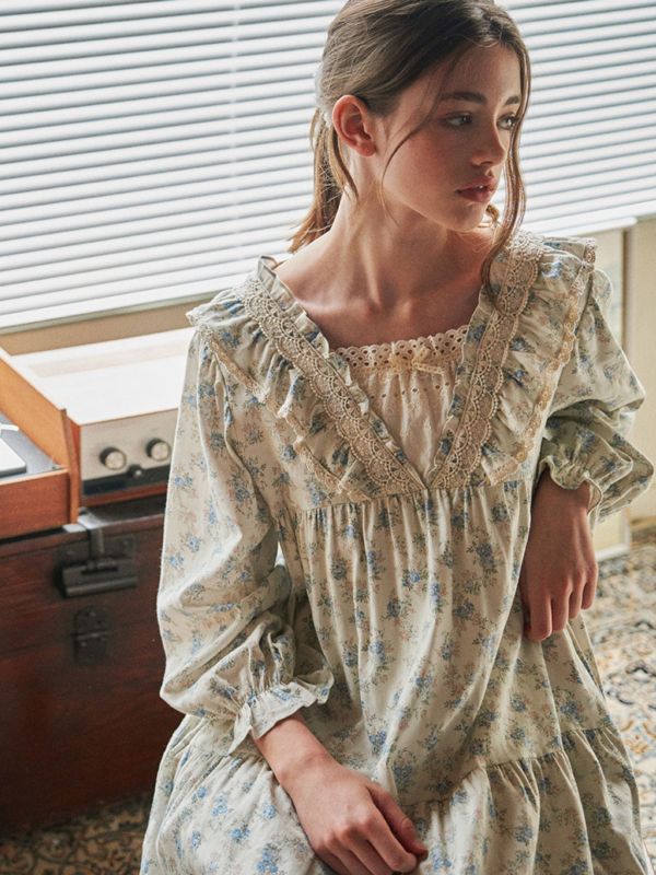 ULLALA 米杏刷絨純棉睡衣洋裝｜口袋設計 