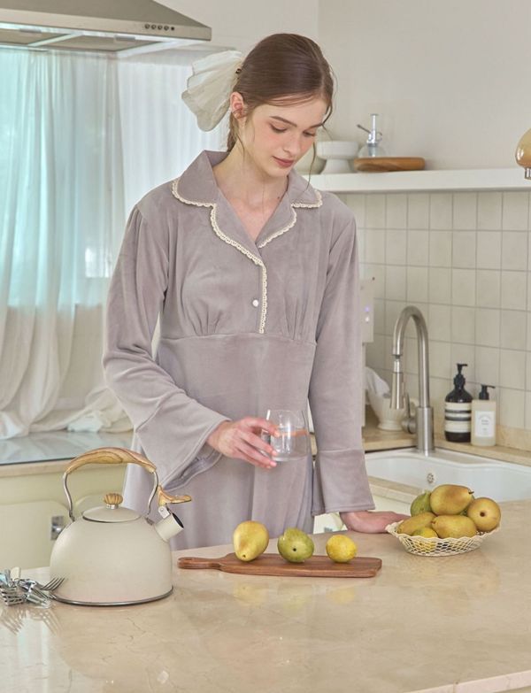 LUNALUZ 絲絨繆思蕾絲睡衣洋裝 