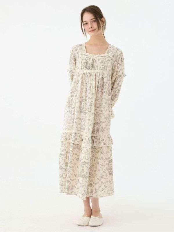 LUNALUZ 韓國復古朱依紋睡衣洋裝｜雅緻灰 25W 