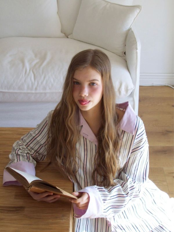 韓國 色塊設計睡衣套裝｜PINK 