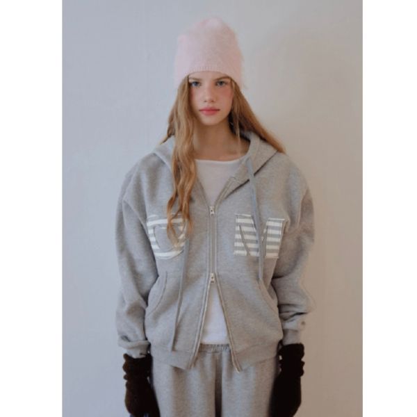 MMOM Cozy Heart 拼接連帽家居服外套｜灰色 