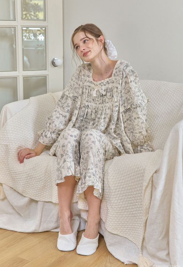 LUNALUZ 復古朱依紋雅緻灰睡衣套裝 