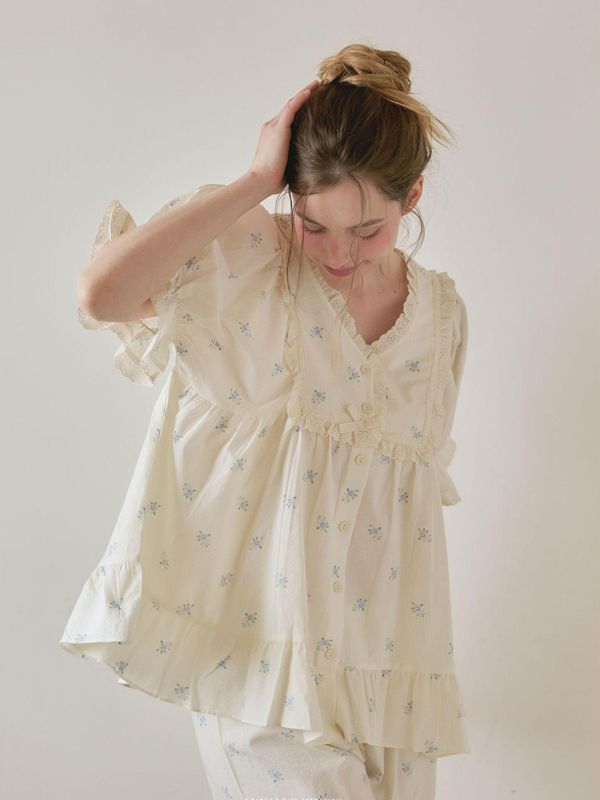 LUNALUZ 靜謐棉感 奶霧白睡衣｜版型寬鬆　26S 