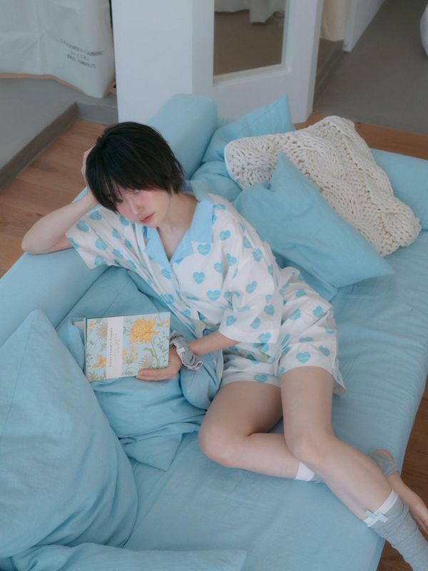 MMOM 天藍愛心睡衣套裝｜100%純棉・限量系列 