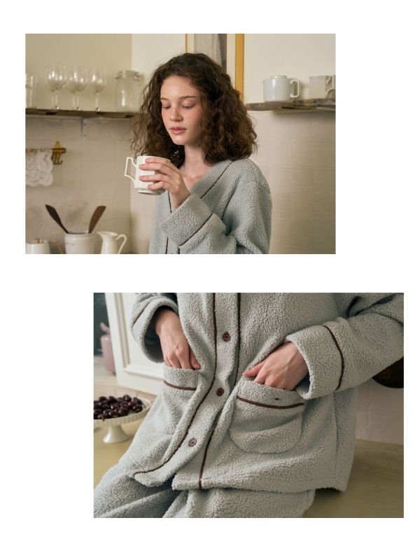 ULLALA 薄荷晨光珊瑚絨睡衣套裝 