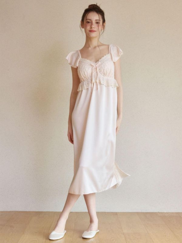 LUNALUZ 夜曲蕾絲 睡衣睡袍組｜柔霧粉 26S 