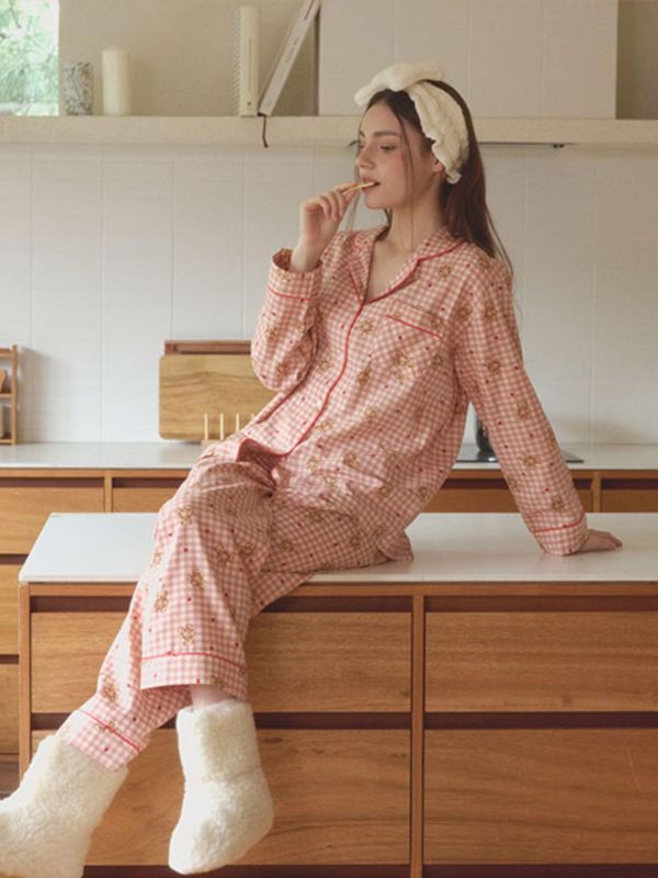 LUNALUZ  格紋熊語睡衣套裝 