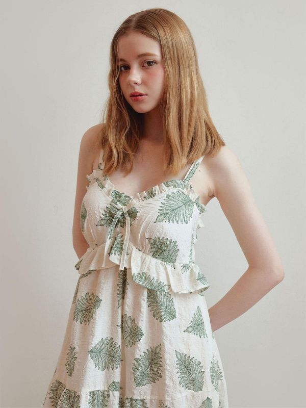 LUNALUZ  夏日度假睡衣洋裝｜奶油綠影 內襯Bra 