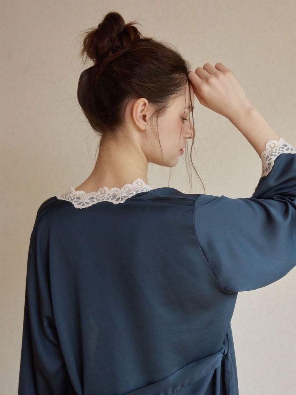 LUNALUZ 夜曲蕾絲 睡衣睡袍組｜內襯 Bra 深夜藍 26S 