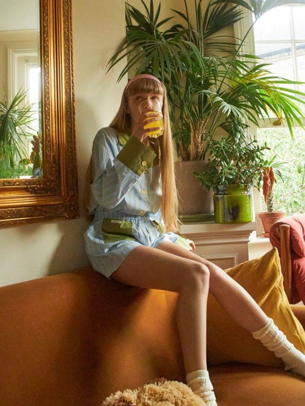 MMOM Sky Green 條紋睡衣套裝｜60支棉 