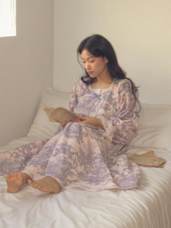 LUNALUZ 法式朱依紋羊羔絨睡衣洋裝 