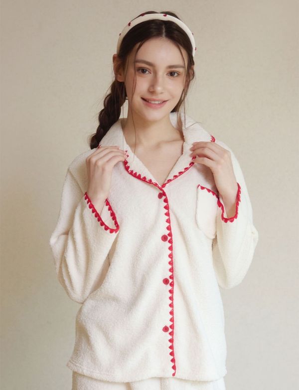 LUNALUZ 經典滾邊羊羔絨睡衣套裝｜9分褲設計 