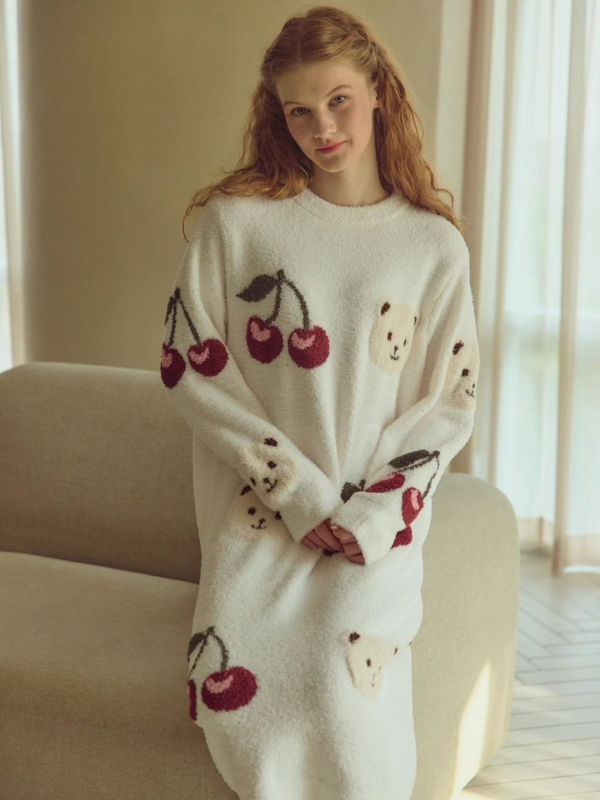 BALCONY 小熊櫻桃針織睡衣洋裝 