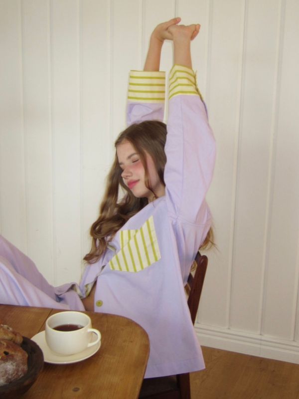 韓國 色塊設計睡衣套裝｜PURPLE 