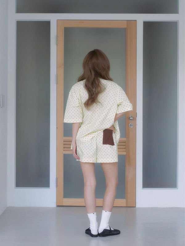 MMOM 淺黃波點睡衣套裝｜100%純棉・限量系列 