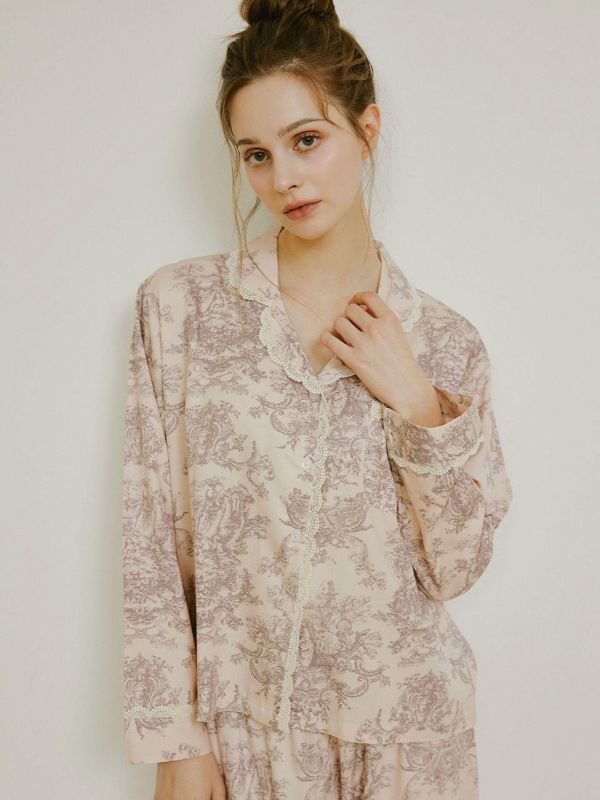 LUNALUZ  奢華蕾絲朱依紋睡衣套裝 