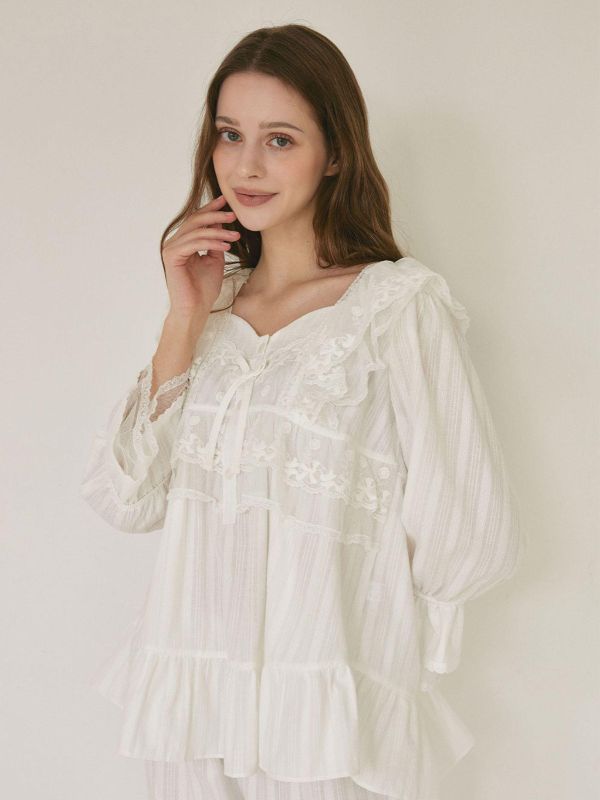 LUNALUZ 奢華蕾絲純棉睡衣套裝 