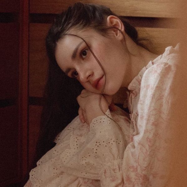 LUNALUZ 韓國粉紅朱依紋印花棉質蕾絲睡衣洋裝 