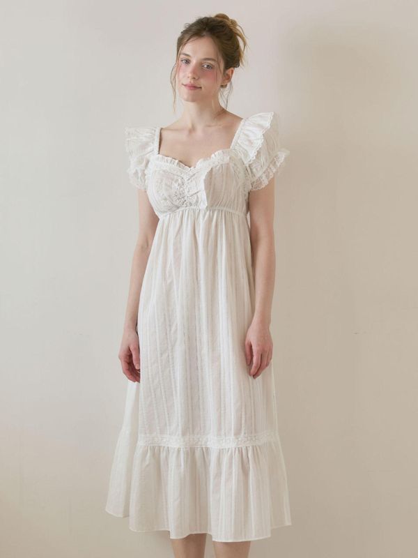 LUNALUZ 古典刺繡織紋 睡衣洋裝｜純淨白　26S 