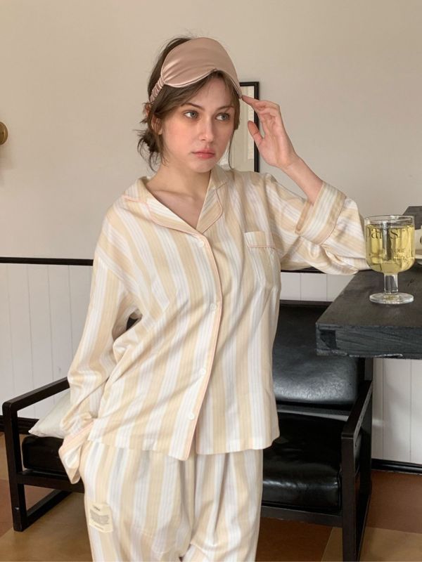 VIVIHOME 韓國莫代爾優雅米杏睡衣套裝｜午夜巴黎系列 