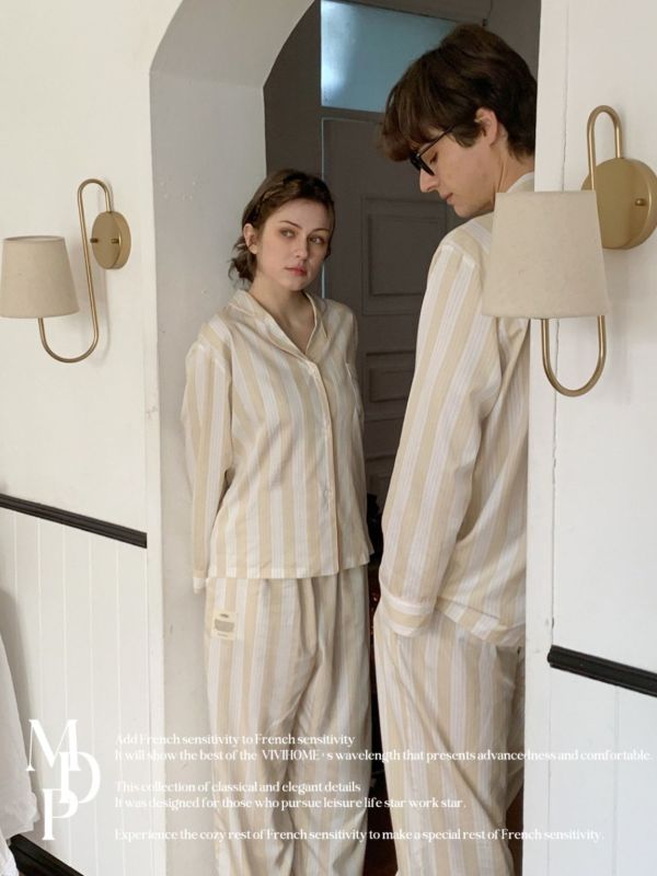 VIVIHOME 韓國莫代爾優雅米杏睡衣套裝｜午夜巴黎系列 