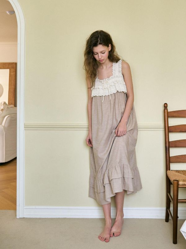 ULLALA  南方寓所 睡衣洋裝｜燕麥米 26S 