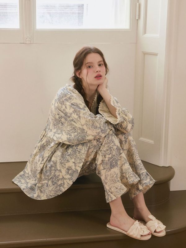 LUNALUZ 韓國復古浮世畫印花睡衣套裝｜雙層紗棉 