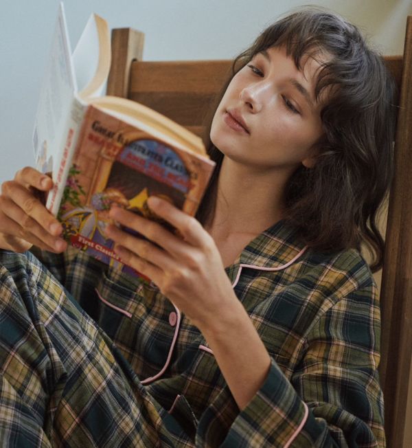 ULLALA 霧粉綠格紋睡衣套裝 