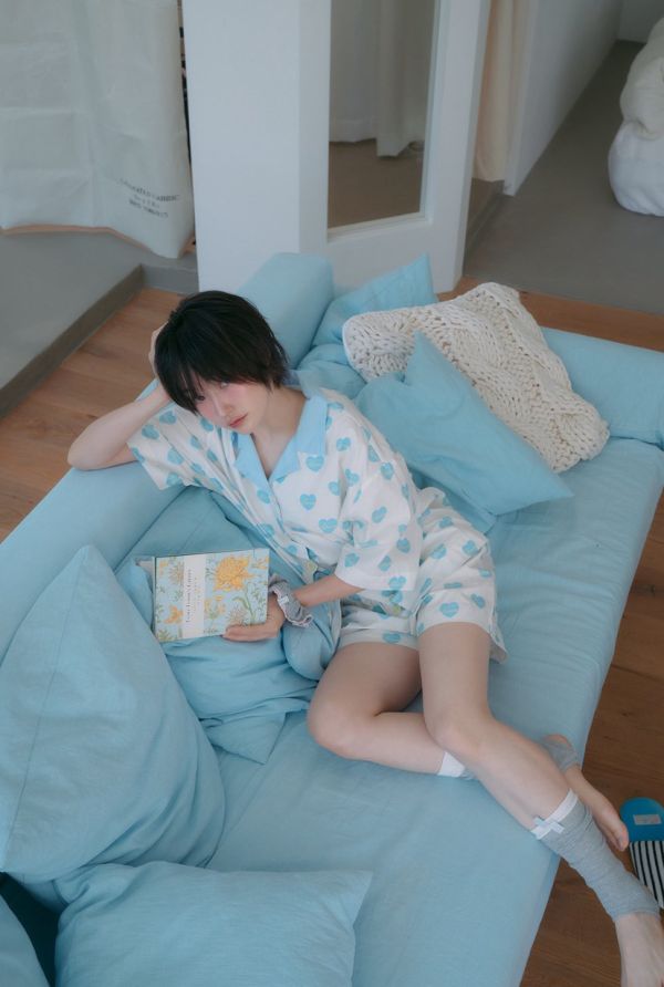 MMOM 藍色愛心印花短褲 