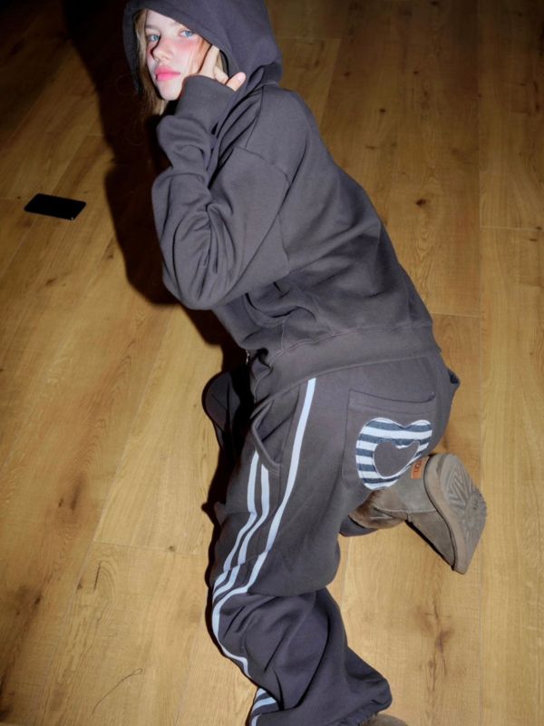 MMOM Cozy Heart 拼接寬版家居褲｜石墨炭 