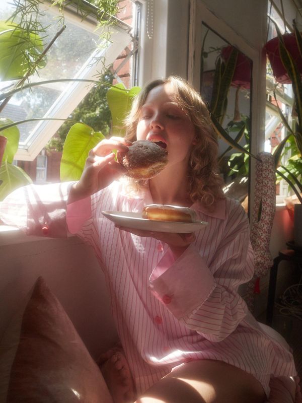 MMOM Flat Peach 條紋睡衣套裝｜60支棉 