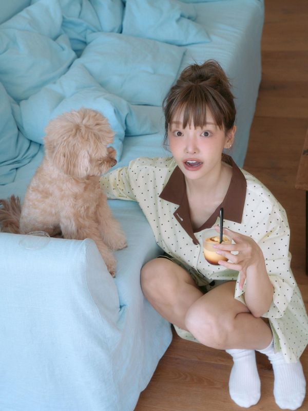 MMOM 淺黃波點睡衣套裝｜100%純棉・限量系列 