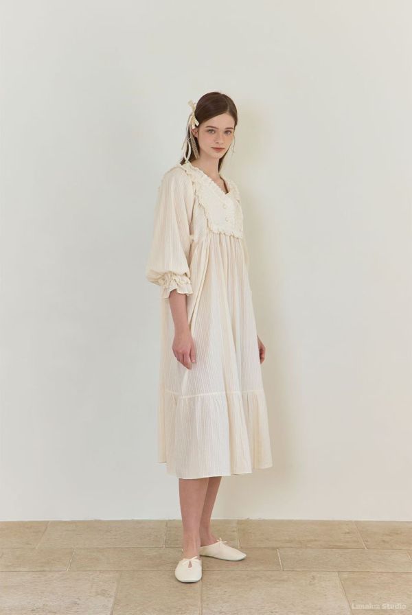 LUNALUZ 晨光呢喃 純棉蕾絲睡衣洋裝 